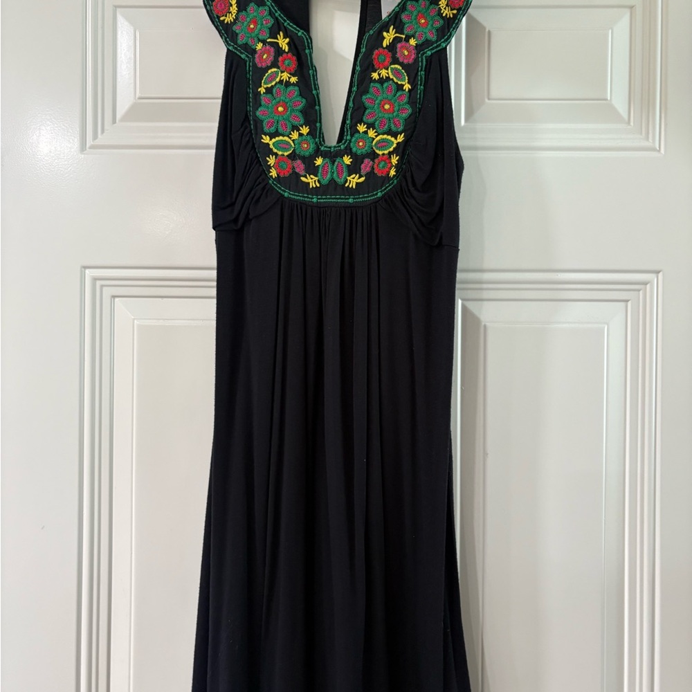 Embroidered Black Tank Top